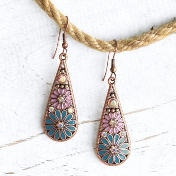 Purple Boho Copper Diamante Flower Earrings - SOULZA AUSTRALIA