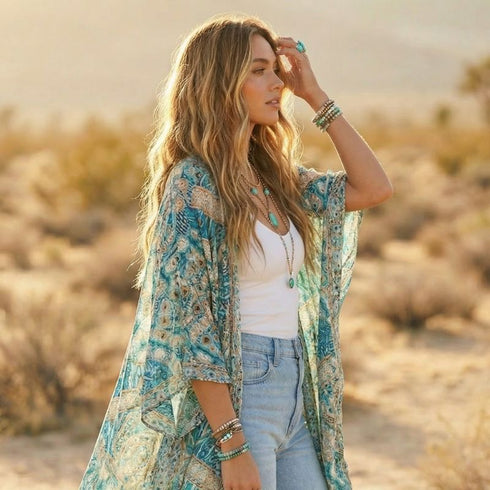 Teal n Gold Bohemia Fabric Kimono - SOULZA AUSTRALIA