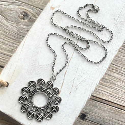 Boho Silver Swirl Chain Pendant - SOULZA AUSTRALIA