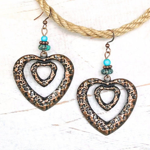 Antique Copper & Black Heart Earrings - SOULZA AUSTRALIA