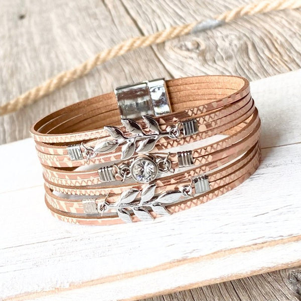 Rose Gold & Silver Leaf Wrap Bracelet - SOULZA AUSTRALIA