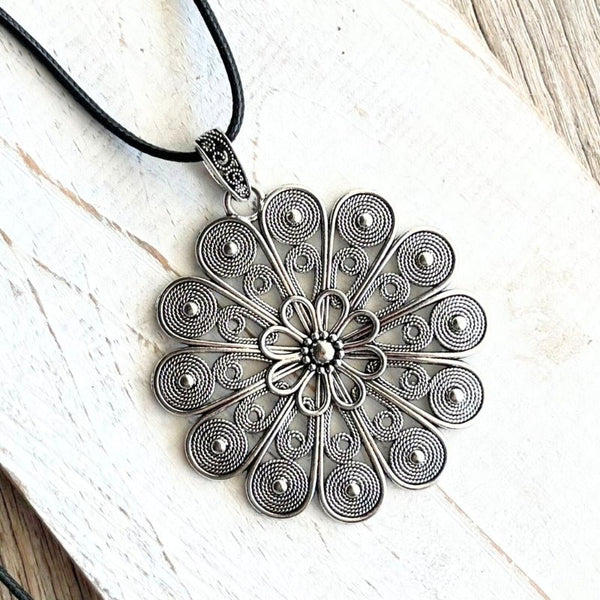 Boho Silver Floral Medallion Pendant - SOULZA AUSTRALIA