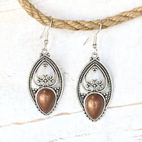 Bronze & Silver Filigree Droplet Earrings - SOULZA AUSTRALIA
