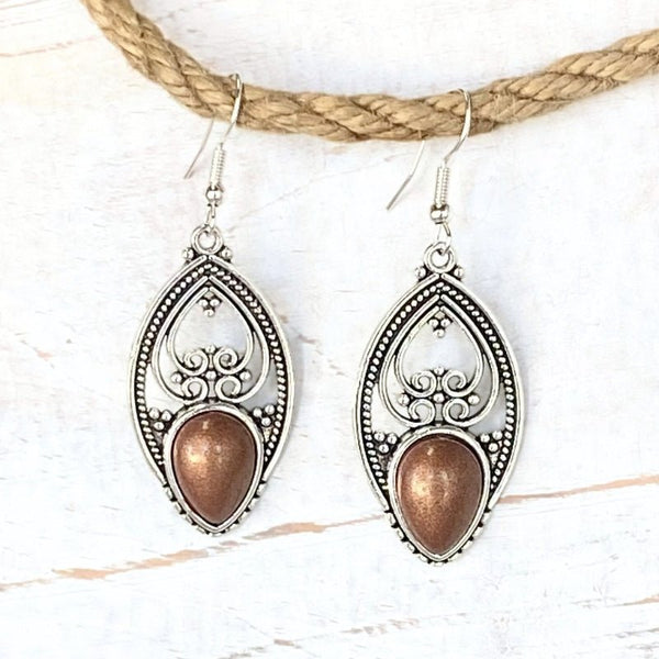 Bronze & Silver Filigree Droplet Earrings - SOULZA AUSTRALIA