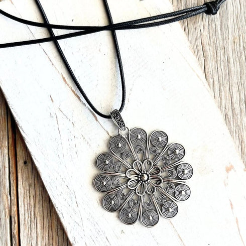 Boho Silver Floral Medallion Pendant - SOULZA AUSTRALIA