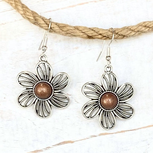 Bronze & Silver Flower Earrings - SOULZA AUSTRALIA