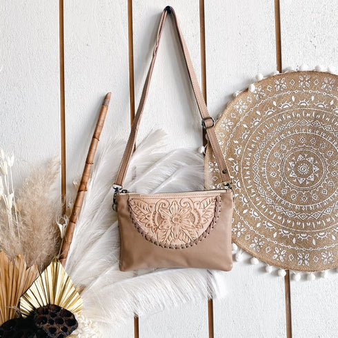 Blush Boho Flower Crescent Crossbody Bag - SOULZA AUSTRALIA