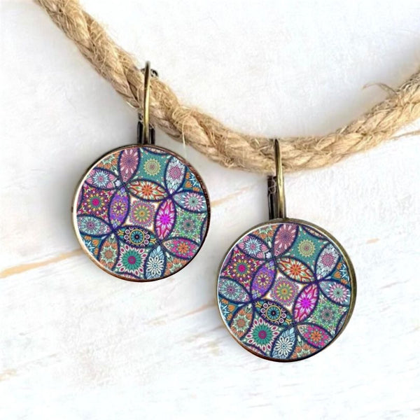 Vibrant Multicolour Mandala Glass Earrings