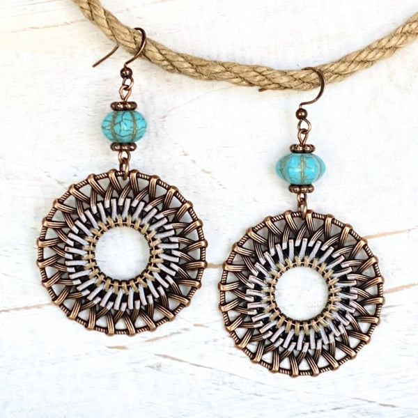 Copper & Blue Boho Circle Earrings - SOULZA AUSTRALIA