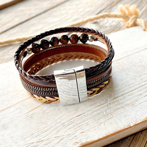 Tiger Eye Boho Bead n Plait Wrap Bracelet - SOULZA AUSTRALIA