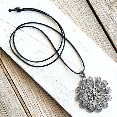 Boho Silver Floral Medallion Pendant - SOULZA AUSTRALIA