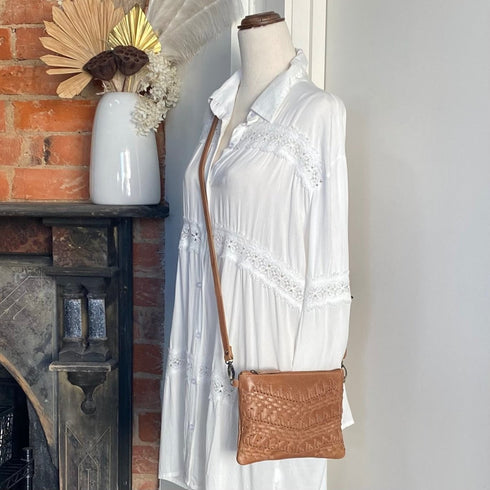 Chestnut Tan Stitch Patterned Crossbody Bag - SOULZA AUSTRALIA