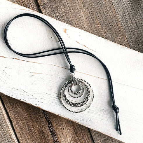 Boho Vintage Antique Silver Etched Ring Pendant - SOULZA AUSTRALIA