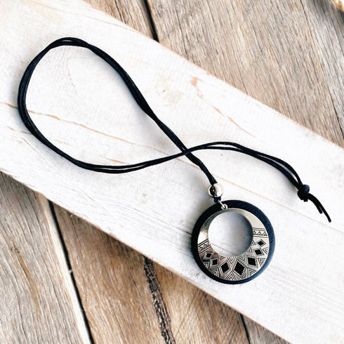 Black & Silver Hoop Medallion Pendant - SOULZA AUSTRALIA