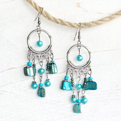 Blue Iridescent Boho Droplet Earrings - SOULZA AUSTRALIA