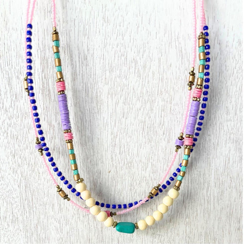 Pink n Lilac Boho Chic Bead Necklace - SOULZA AUSTRALIA