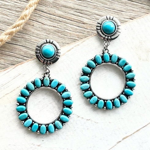 Boho Silver & Turquoise Circle Earrings - SOULZA AUSTRALIA