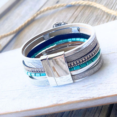 Silver n Turquoise Leaf Wrap Bracelet - SOULZA AUSTRALIA