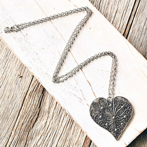 Boho Silver Heart Chain Pendant - SOULZA AUSTRALIA