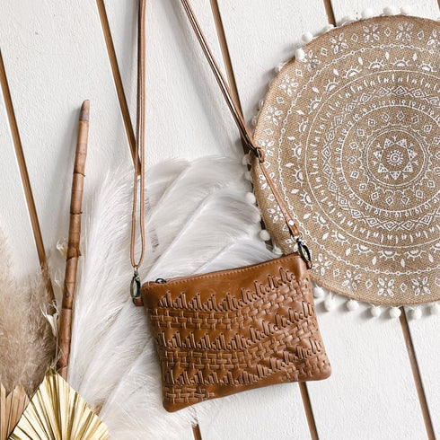 Chestnut Tan Stitch Patterned Crossbody Bag - SOULZA AUSTRALIA
