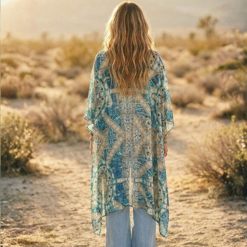 Teal n Gold Bohemia Fabric Kimono - SOULZA AUSTRALIA