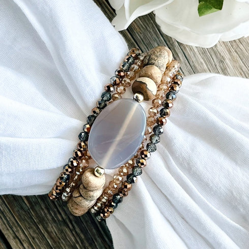 Boho Tan & Grey Crystal Bracelet Set - SOULZA AUSTRALIA
