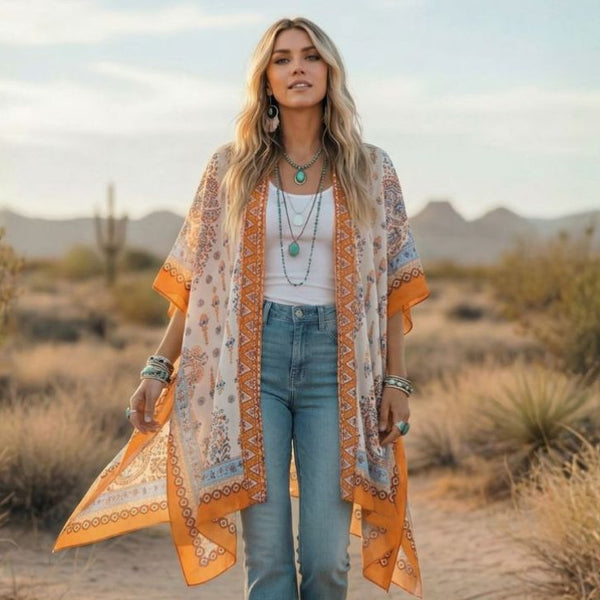 Sunset Orange Boho Fabric Kimono