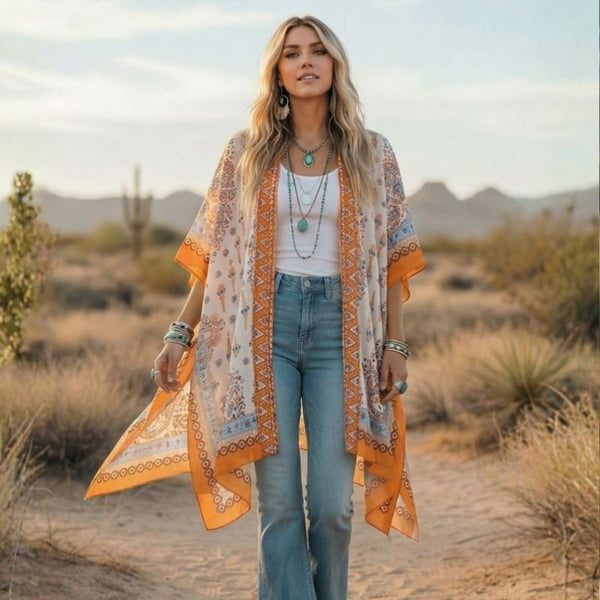 Sunset Orange Boho Kimono - SOULZA AUSTRALIA