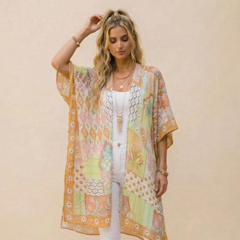 Pastel Patterned Boho Kimono - SOULZA AUSTRALIA