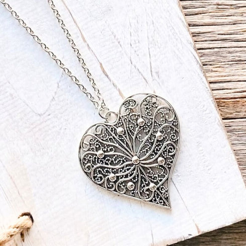 Boho Silver Heart Chain Pendant - SOULZA AUSTRALIA