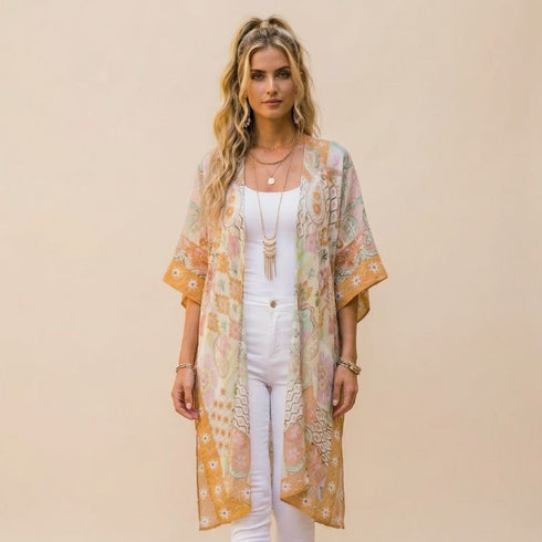 Pastel Patterned Boho Kimono - SOULZA AUSTRALIA