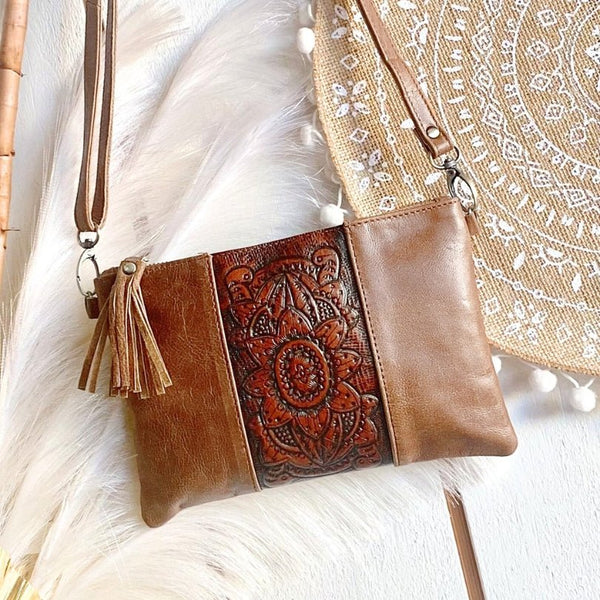 Chestnut Brown Boho Sunflower Crossbody Bag - SOULZA AUSTRALIA