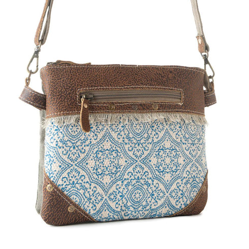 Blue Mosaic Leather & Canvas Crossbody Bag - SOULZA AUSTRALIA