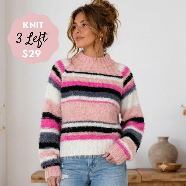 Blush Camellia Cropped Stripe Knit Jumper