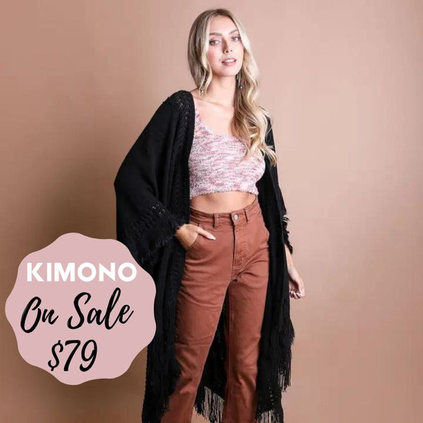 Kimono - Boho Knit Black Cardigan