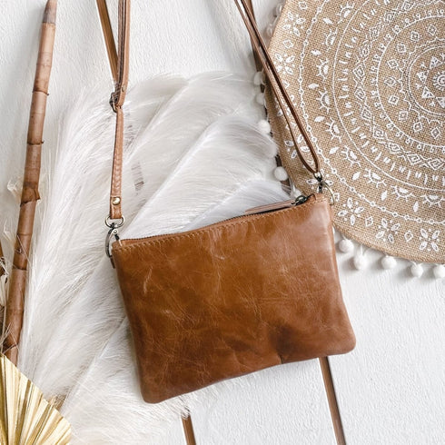 Chestnut Tan Stitch n Stud Crossbody Bag - SOULZA AUSTRALIA