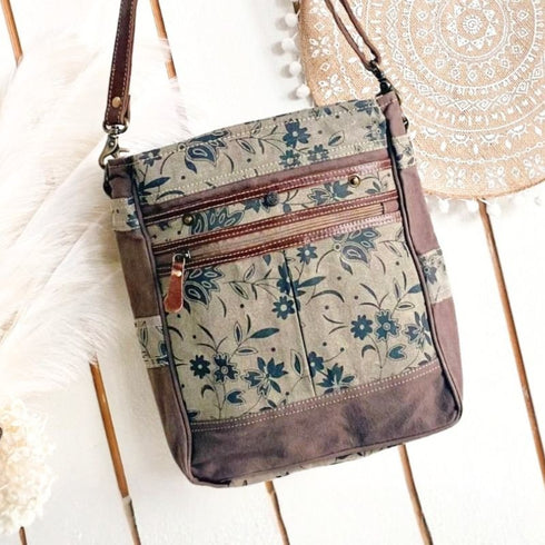 Forest Flower Boho Canvas & Leather Trim Bag - SOULZA AUSTRALIA