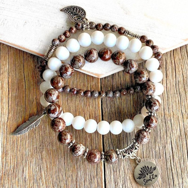Flakesnow Brown Stone Bracelet Set