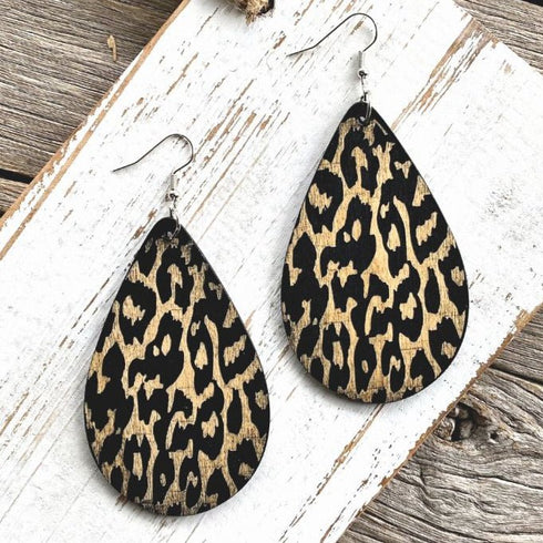 Teardrop Leopard Bold Wooden Earrings - SOULZA AUSTRALIA