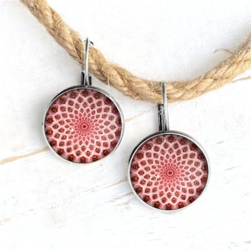 Pink Burgundy Mandala Boho Glass Earrings