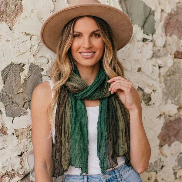 Green n Mocha Triple Ruffle Scarf