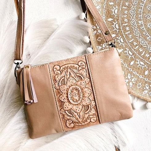 Blush Boho Sunflower Leather Bag