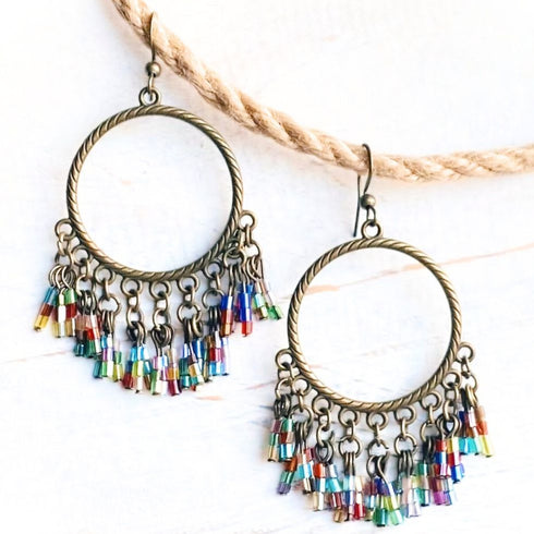Multi - colour Bead Bronze Boho Earrings - SOULZA AUSTRALIA