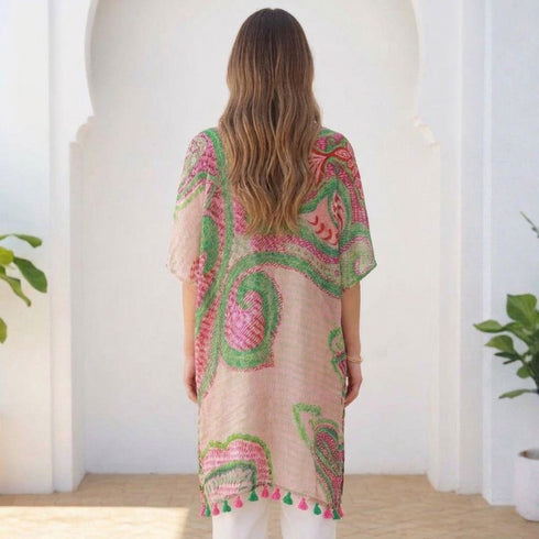 Pink n Lime Tassel Kimono - Light Jacket