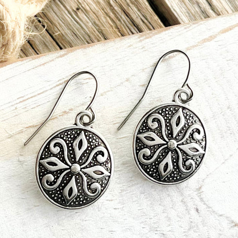 Silver Vintage Pointed Flower Earrings