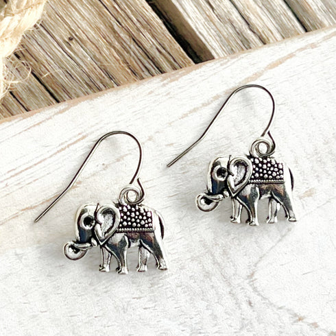 Silver Elephant Boho Earrings