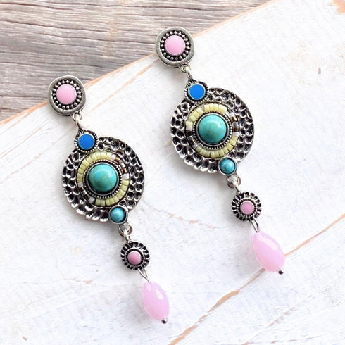 Pink Crystal Bohemia Disc Earrings - SOULZA AUSTRALIA