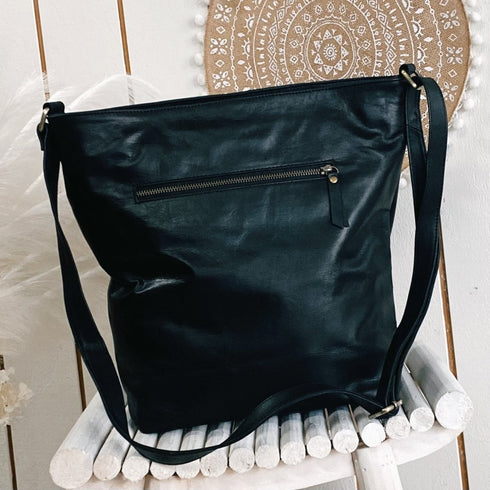 Black Boho Handtooled Leather Mandala Bag - SOULZA AUSTRALIA