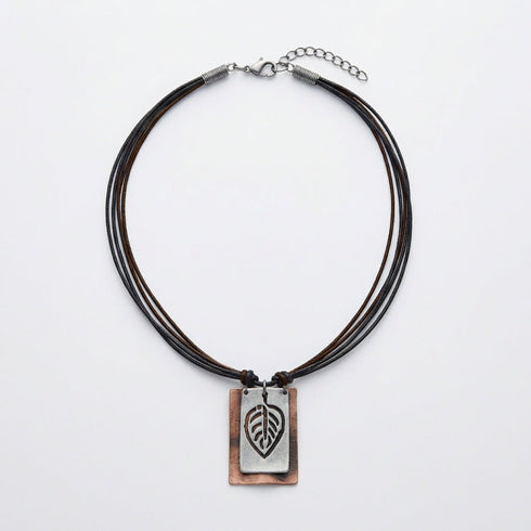 Artisan Two Tone Pewter Leaf Necklace - SOULZA AUSTRALIA