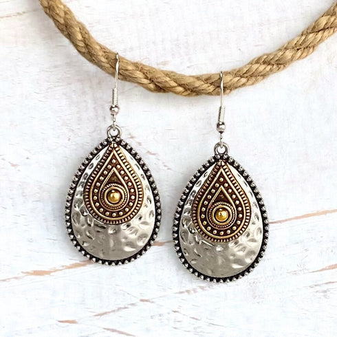 Antique Silver & Gold Eclectic Teardrop Earrings - SOULZA AUSTRALIA